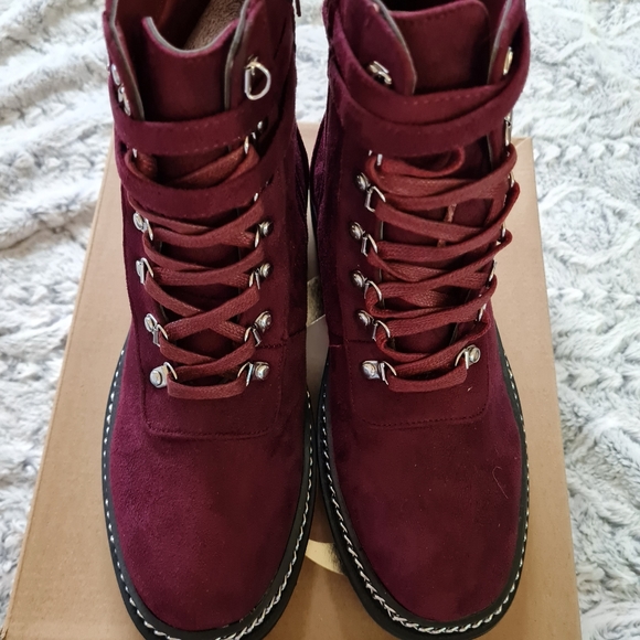 Charlotte Russe Shoes - Charlotte Russe Maroon Suede Combat Boots Sz 8